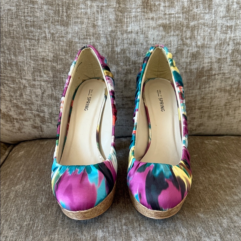 Call It Spring Vibrant Multicolor Cork Heels